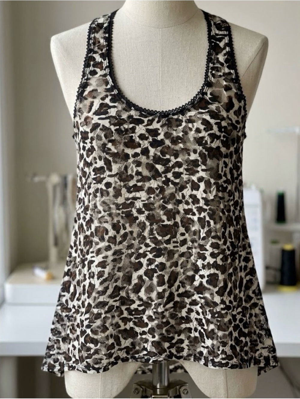 Converse Leopard Print Scoop Neck Tank y2k Top - Black, Brown, Cream